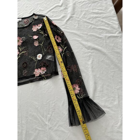 Ten Sixty Black Floral Mesh Top Sheer Blouse XS - Picture 9 of 10